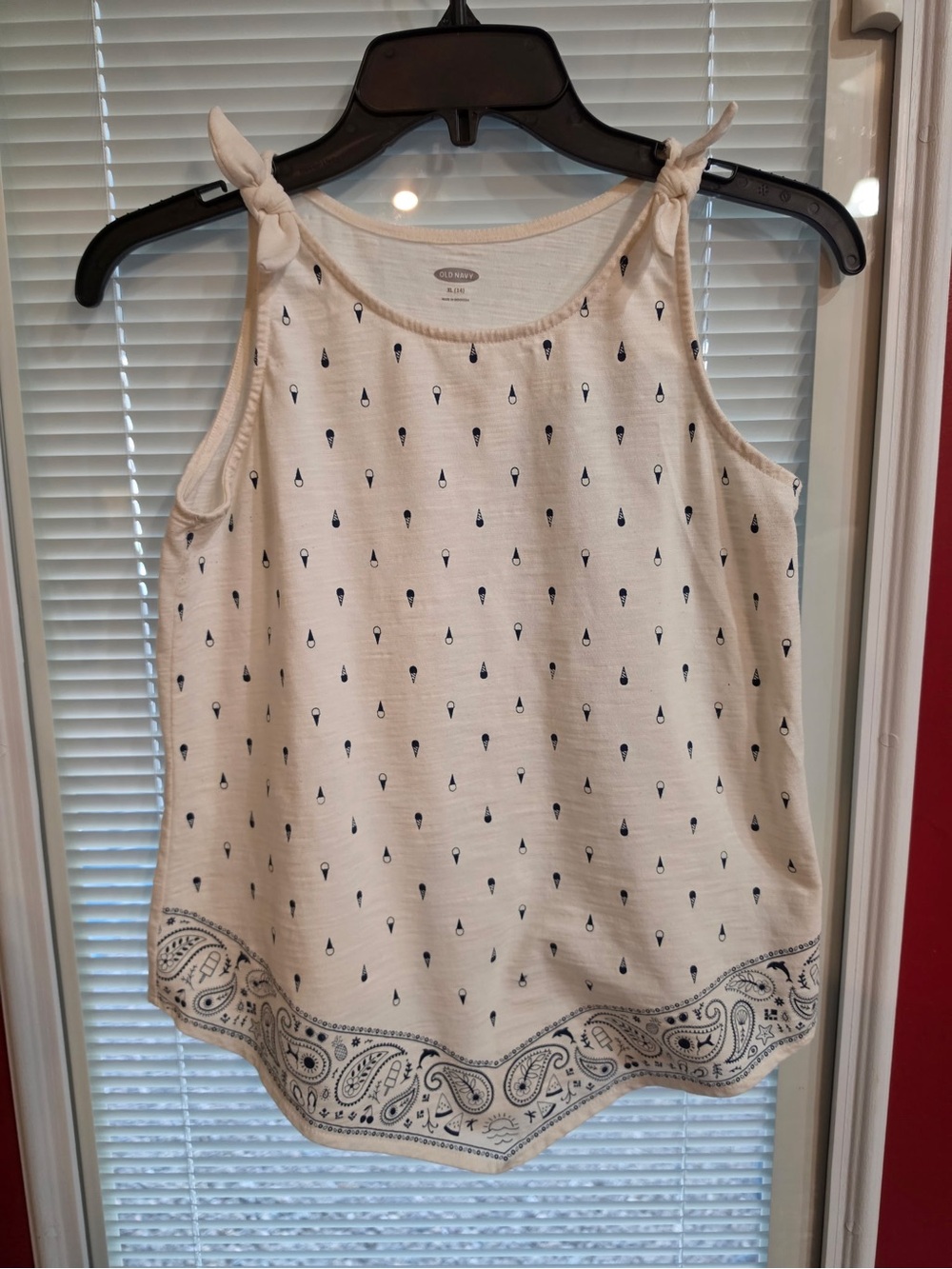 Old Navy Cream Tank Top with Navy Teardrop and Paisley Print - Picture 1 of 3